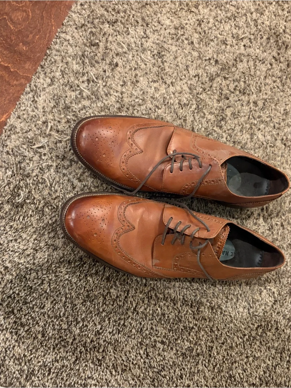 Cole Haan Men's Cognac Leather Wingtip Oxfords